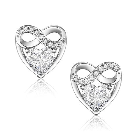 1 Pair Sweet Heart Shape Plating Inlay Sterling Silver Zircon Silver Plated Ear Studs