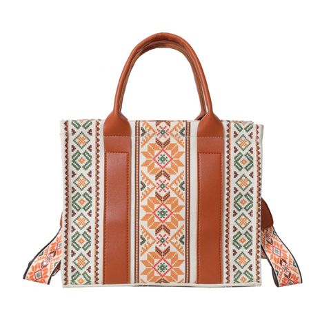 Women's All Seasons Canvas Argyle Ethnic Style Square Zipper Handbag