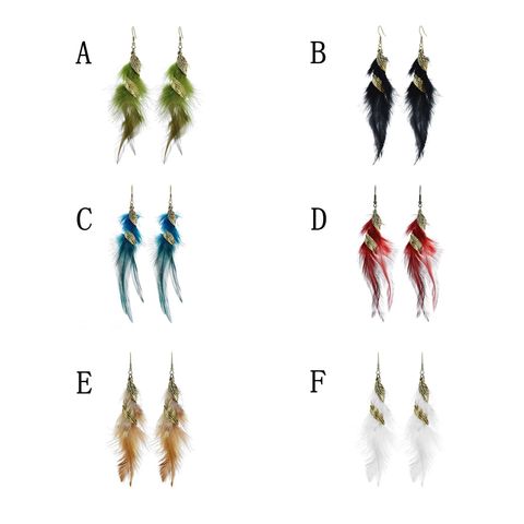 1 Pair Ethnic Style Leaves Feather Feather Drop Earrings