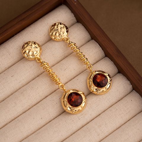 1 Pair Simple Style Round Plating Inlay Alloy Artificial Diamond 18k Gold Plated Drop Earrings
