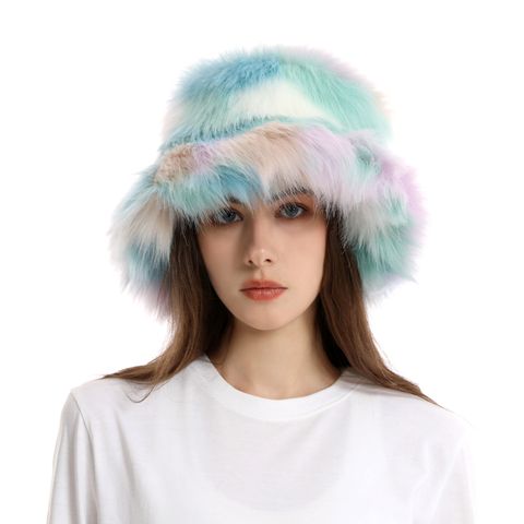 Women's Cute Colorful Plush Wide Eaves Bucket Hat