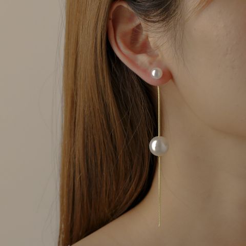 1 Pair Elegant Simple Style Geometric Inlay Artificial Pearl Alloy Rhinestones Drop Earrings