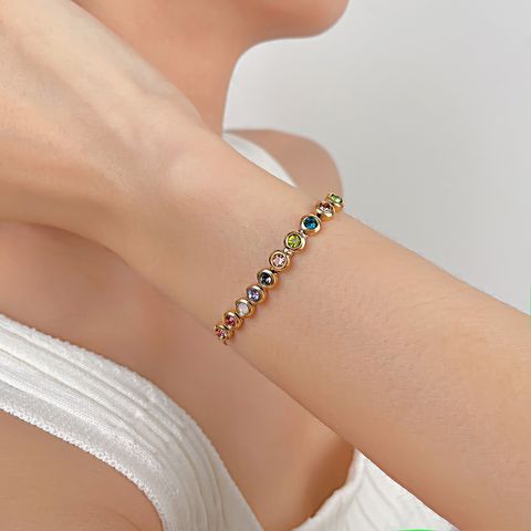Vintage Style French Style Colorful Stainless Steel Zircon Bracelets In Bulk