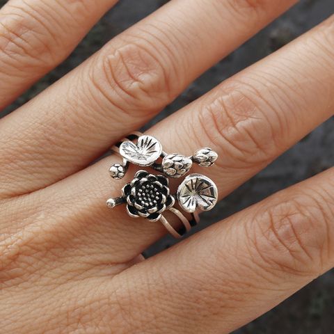 Vintage Style Flower Copper Plating Silver Plated Open Rings