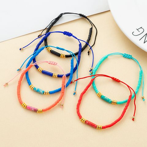 Simple Style Solid Color Natural Stone Rope Handmade Knitting Drawstring Bracelets