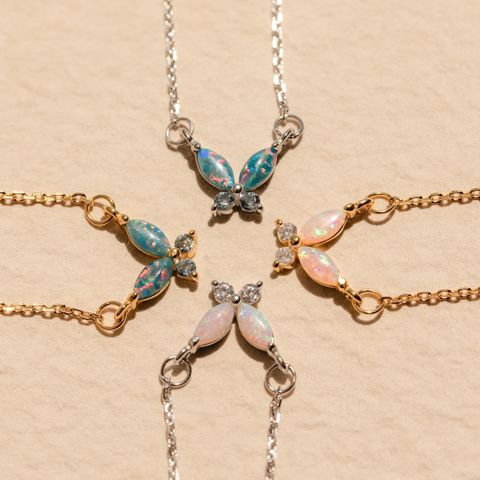 201 Stainless Steel 304 Stainless Steel Titanium Steel Gold Plated Simple Style Commute Plating Inlay Butterfly Artificial Gemstones Pendant Necklace