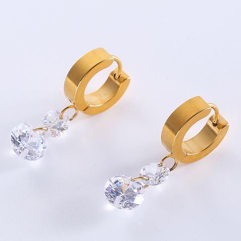 1 Pair Casual Sweet Geometric Plating Inlay Stainless Steel Zircon 18k Gold Plated Drop Earrings