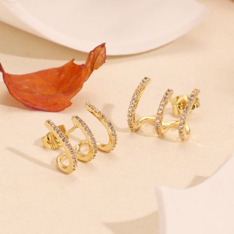 1 Pair Elegant Glam Luxurious Paw Print Plating Hollow Out Inlay Copper Zircon 18k Gold Plated Ear Studs