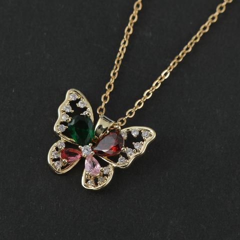 Simple Style Butterfly Alloy Natural Stone Inlay Natural Stone Women's Pendant Necklace