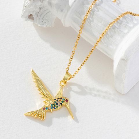 Simple Style Bird Copper Inlay Zircon Pendant Necklace