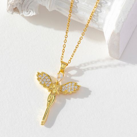 Sweet Dragonfly Copper Inlay Zircon Pendant Necklace