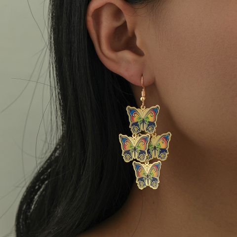 1 Pair Ethnic Style Butterfly Printing Metal Drop Earrings