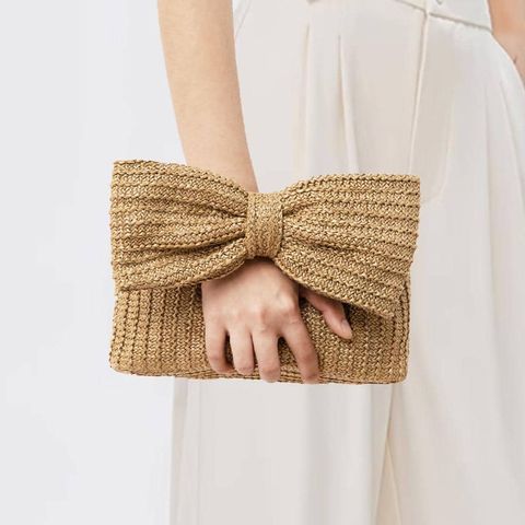 Women's All Seasons Straw Solid Color Classic Style Square Zipper Clutch Bag