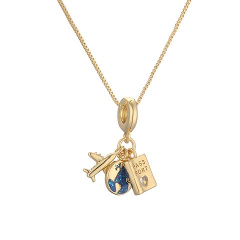 Ig Style Simple Style Earth Airplane Copper Gold Plated Zircon Pendant Necklace In Bulk