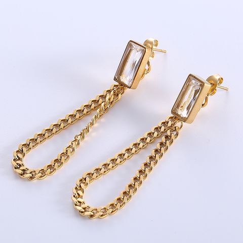 1 Pair Streetwear Solid Color Plating Inlay Stainless Steel Zircon 18k Gold Plated Drop Earrings