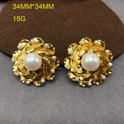 Wholesale Jewelry Cute Vintage Style Simple Style Flower Alloy Artificial Pearls Gold Plated Plating Inlay Ear Studs