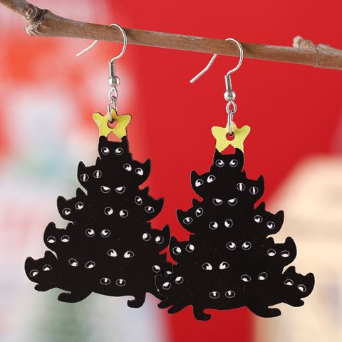 1 Pair Cartoon Style Christmas Tree Wood Drop Earrings