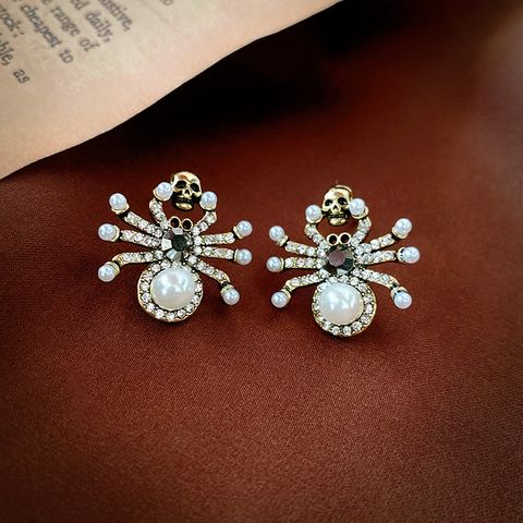 Wholesale Jewelry Korean Style Skull Alloy Rhinestones Gold Plated Plating Inlay Ear Studs