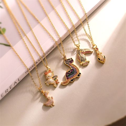 Simple Style Dinosaur Copper Plating Inlay Zircon Gold Plated Pendant Necklace