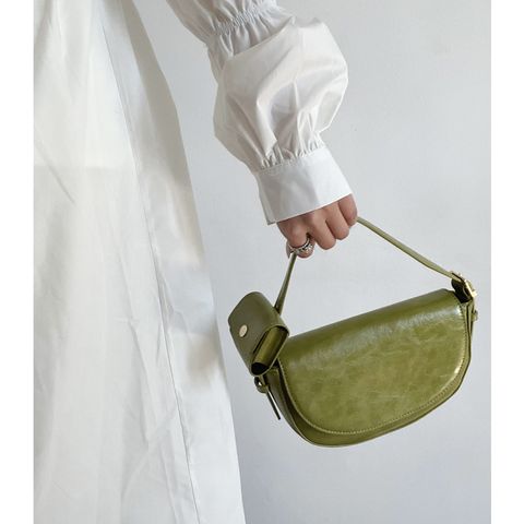 Women's Medium Pu Leather Solid Color Basic Semicircle Flip Cover Saddle Bag