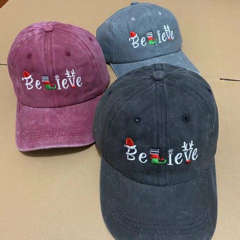 Unisexo Estilo Vintage Gorro Navideño Letra Aleros Curvos Gorra De Beisbol