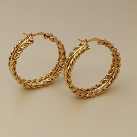 1 Par Estilo Vintage Geométrico Color Sólido Enchapado Acero Inoxidable Chapado En Oro De 18 Quilates. Pendientes De Aro