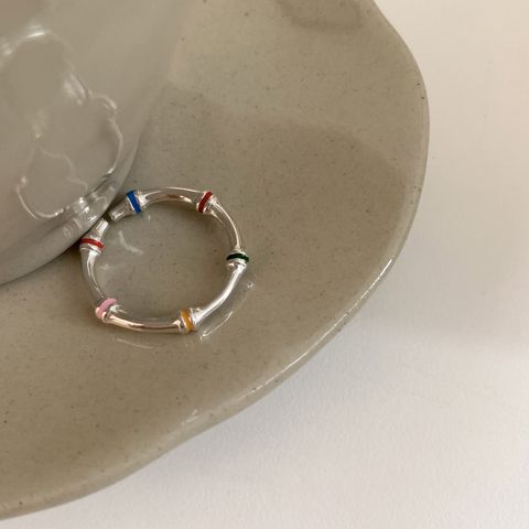 Simple Style Color Block Sterling Silver Irregular Enamel Pleated Open Rings
