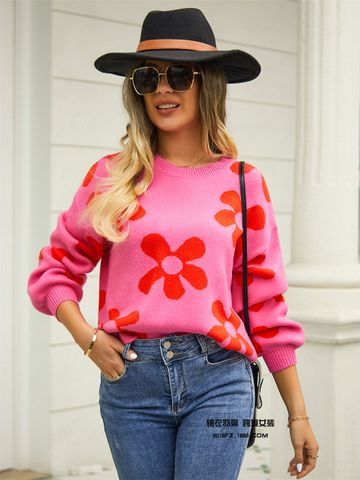 Women's Sweater Long Sleeve Sweaters & Cardigans Flowers Streetwear Color Block