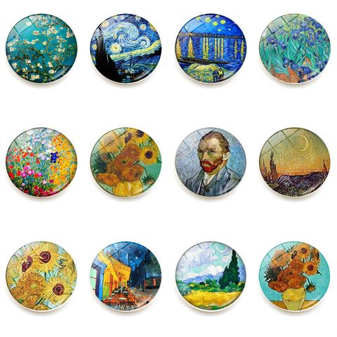 Van Gogh Starry Night Refridgerator Magnets Cross-border Hot Products Creative Crystal Glass Magnetic Home Stickers Decorations 25mm