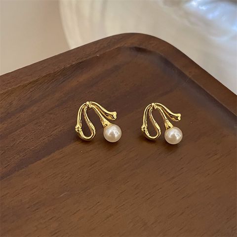Wholesale Jewelry Classic Style Geometric Alloy Artificial Pearls Gold Plated Plating Inlay Drop Earrings