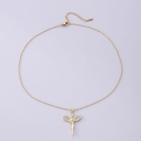 Wholesale Simple Style Classic Style Angel Stainless Steel Plating Inlay 18k Gold Plated Zircon Pendant Necklace