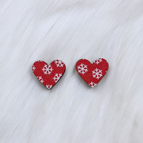Wholesale Jewelry Simple Style Heart Shape Wood Printing Ear Studs