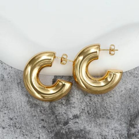 1 Pair Simple Style Solid Color Plating Copper 18k Gold Plated Ear Studs