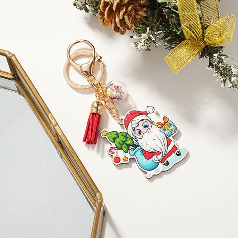 Cute Santa Claus Wood Christmas Unisex Keychain
