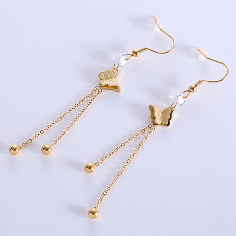 1 Pair Casual Sweet Classic Style Butterfly Inlay Stainless Steel Zircon 18k Gold Plated Rose Gold Plated Drop Earrings