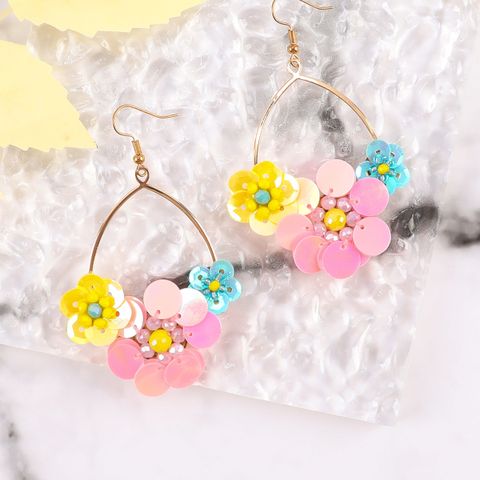 1 Pair Sweet Flower Arylic Glass Drop Earrings