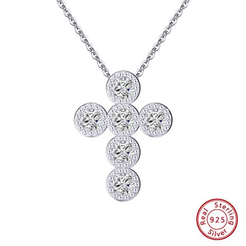 Simple Style Cross Sterling Silver Polishing Plating Inlay Zircon 14k Gold Plated White Gold Plated Silver Plated Pendant Necklace