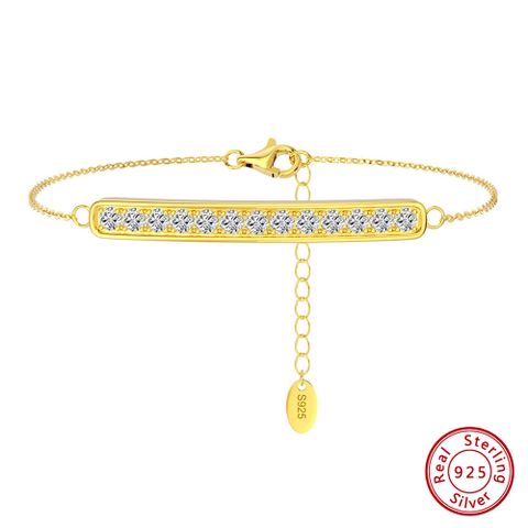 Simple Style Square Sterling Silver Polishing Plating Inlay Zircon 14k Gold Plated White Gold Plated Rhodium Plated Women's Anklet