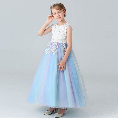 Princess Solid Color Patchwork Polyester Girls Dresses