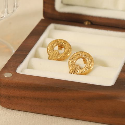 1 Pair Simple Style Round Polishing Plating 304 Stainless Steel 18K Gold Plated Ear Studs