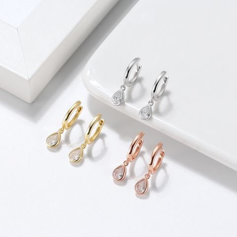 1 Pair Simple Style Geometric Water Droplets Polishing Plating Inlay Sterling Silver Zircon 14k Gold Plated Silver Plated Drop Earrings