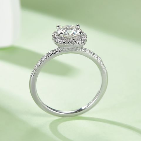 Simple Style Commute Solid Color Sterling Silver Diamond Moissanite White Gold Plated Rings