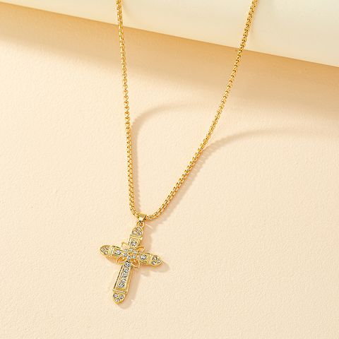 Vacation Cross Alloy Ferroalloy Plating Inlay Acrylic Glass 14k Gold Plated Women's Pendant Necklace