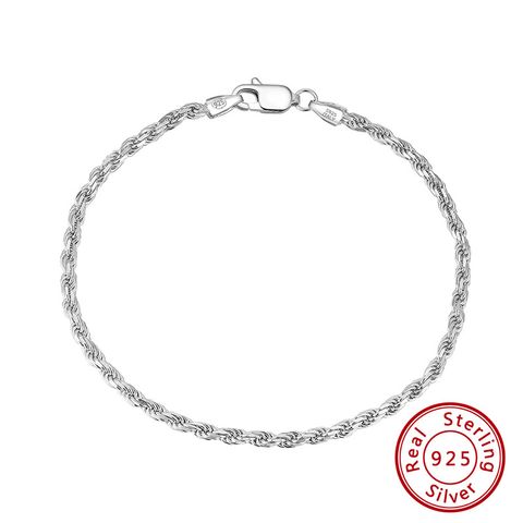 Hip-hop Simple Style Twist Sterling Silver Polishing Plating Handmade Chain White Gold Plated Rhodium Plated Bracelets