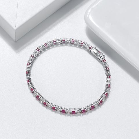Glam Simple Style Round Sterling Silver Polishing Plating Inlay Chain Zircon White Gold Plated Rhodium Plated Silver Plated Tennis Bracelet