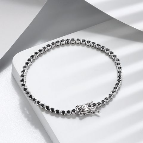 Classic Style Round Sterling Silver Plating Inlay Chain Zircon White Gold Plated Rhodium Plated Silver Plated Tennis Bracelet