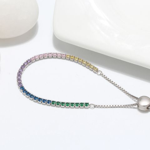Luxurious Simple Style Round Sterling Silver Polishing Plating Inlay Zircon White Gold Plated Rhodium Plated Silver Plated Tennis Bracelet