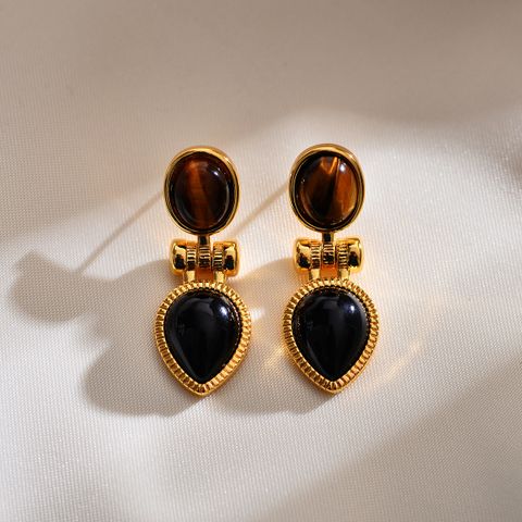 1 Pair Elegant Classical Vintage Style Water Droplets Inlay Copper Agate Drop Earrings