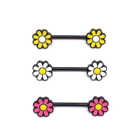 Simple Style Commute Floral Stainless Steel Alloy Epoxy Alloy Titanium Steel Nipple Ring