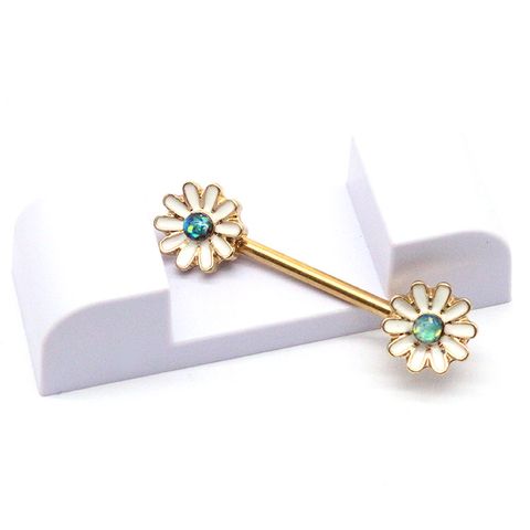 Simple Style Classic Style Flower Stainless Steel Alloy Epoxy Inlay Rhinestones Gold Plated Nipple Ring